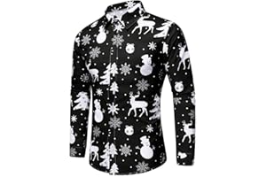 Mens Ugly Christmas Shirt Button Up Long Sleeve Regular Fit Tops Casual Funny Cute Xmas Plaid Graphic Printed Shirts