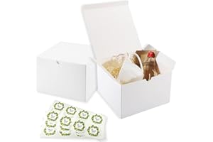Frantis White Gift Boxes 20 Pack 5x5x3 inch Small Gift Boxes with Lids for Party Gift Boxes, Ornament Boxes, Christmas Gift Boxes, Wedding Boxes Easy to Assemble Gift Box with 24 Thank You Stickers