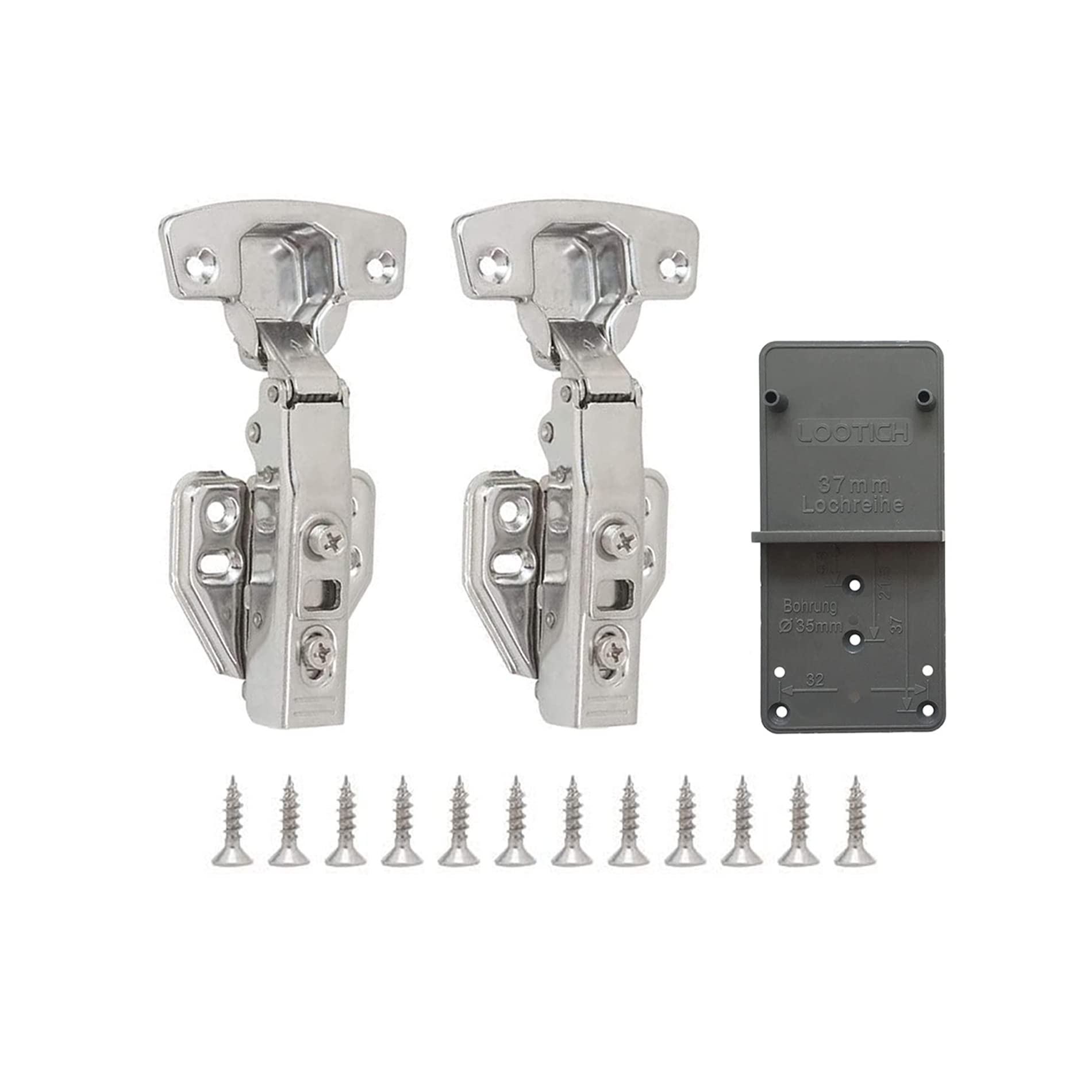 LOOTICH 110 Deg Kitchen Units Concealed Cabinet Door Mute Hinges 35mm Soft Close Full Overlay Mounting 2 Piece (Include Drilling Jig)