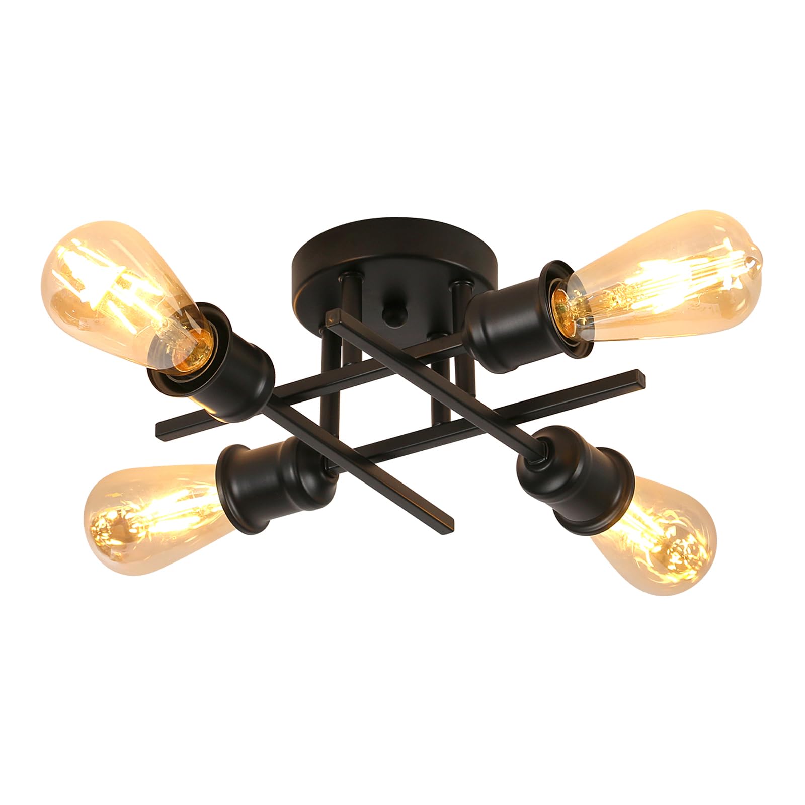 Pheashine Black Ceiling Light Fixture, 4-Light Industrial Black Chandelier with E27 Base, Vintage Semi Flush Mount Ceiling Light Kitchen, Bedroom, Living Room, Hallway — image 1