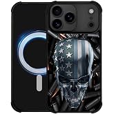 DJSOK Case for iPhone 18 Pro/iPhone 17 Pro,Compatible with MagSafe,Shockproof Rugged Cover Case,Bullet Skull Flag