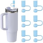 YOTIME 6Pcs Silicone Straw Covers Cap, 0.39in/10mm Straw Toppers Compatible with Stanley Cup 40 & 30 oz, Reusable Dust-Proof Cover Cap for Tumbler with Handle, Translucent Blue