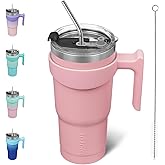 BJPKPK Tumbler With Handle 20 oz Stainless Steel Double Wall Insulated Tumbler Cups With Lid And Straw,Light Pink