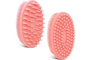 GEENOA Soft Silicone Body Scrubber 2PCS, Dual-Side Silicone Loofah for Shower, Gentle Loofa Alternative, Replaceable Brush Head to be Used Alone or with Long Handle (Pinkx2)