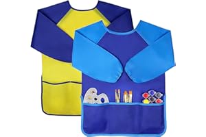 Jolik Kids Art Smocks for Children, Waterproof Artist Painting Aprons with Long Sleeve and 3 Pockets for Drawing Cooking