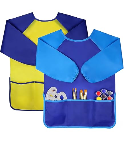 VCOSTORE Tablier d'art pour enfants, tablier de peinture imperméable pour tout-petits, tablier de peinture à manches longues avec 3 poches VCOSTORE Tablier d'art pour enfants, tablier de peinture imperméable pour tout-petits, tablier de peinture à manches longues avec 3 poches
