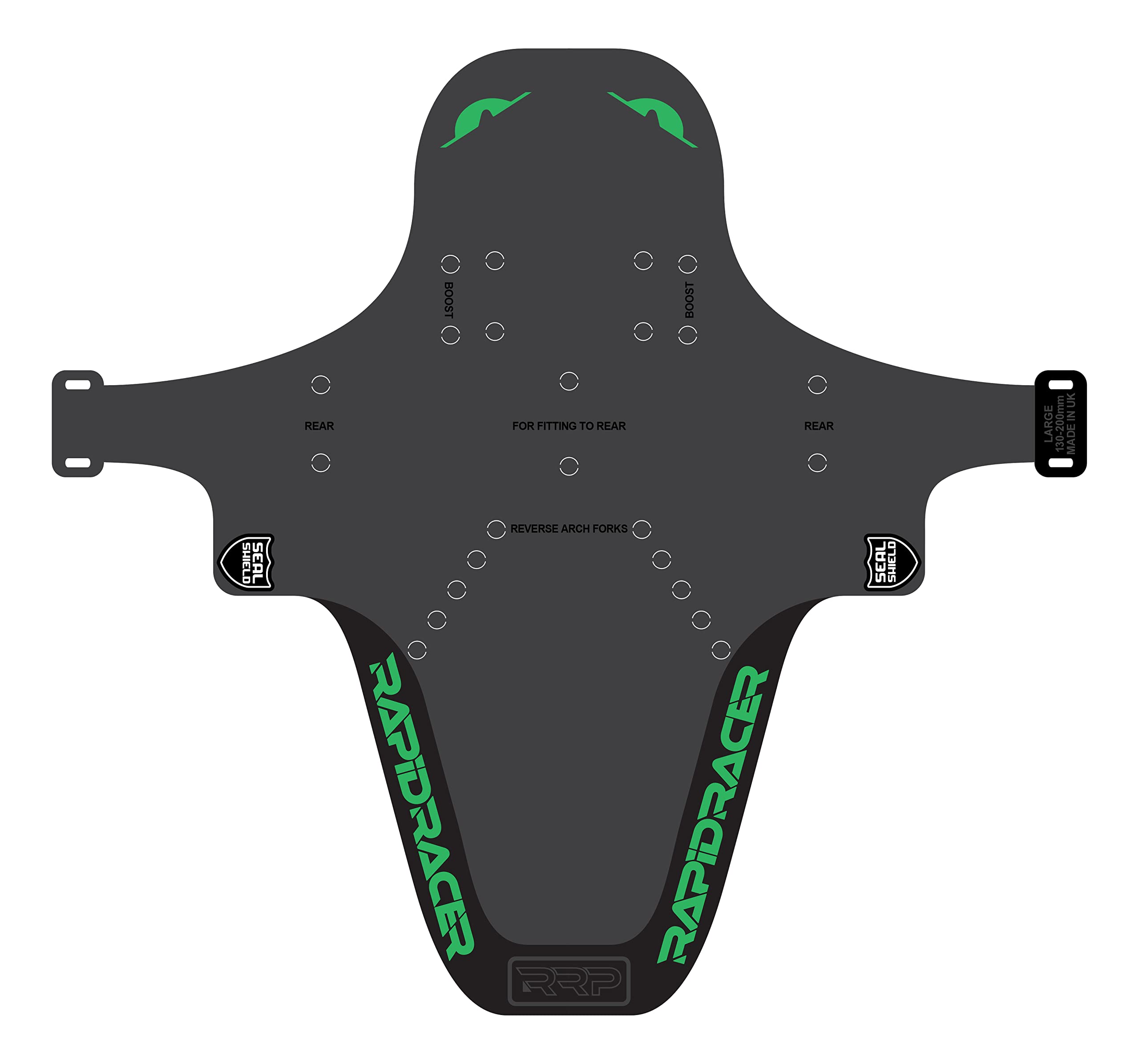 RRP Rapid Racer Products Unisex's Enduro Mudguard, Black/Green, Large