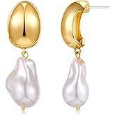 ENSKEFEN Pearl Drop Earrings for Women Vintage Statement Gold Pearl Dangle Earrings Chunky Earrings Fashion Jewelry