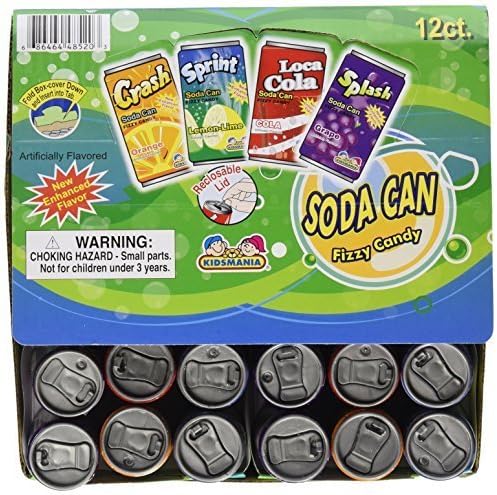 Kidsmania Soda Can Fizzy Candy 72 Can Variety Pack 17.78 Oz (3 Units Per Order)