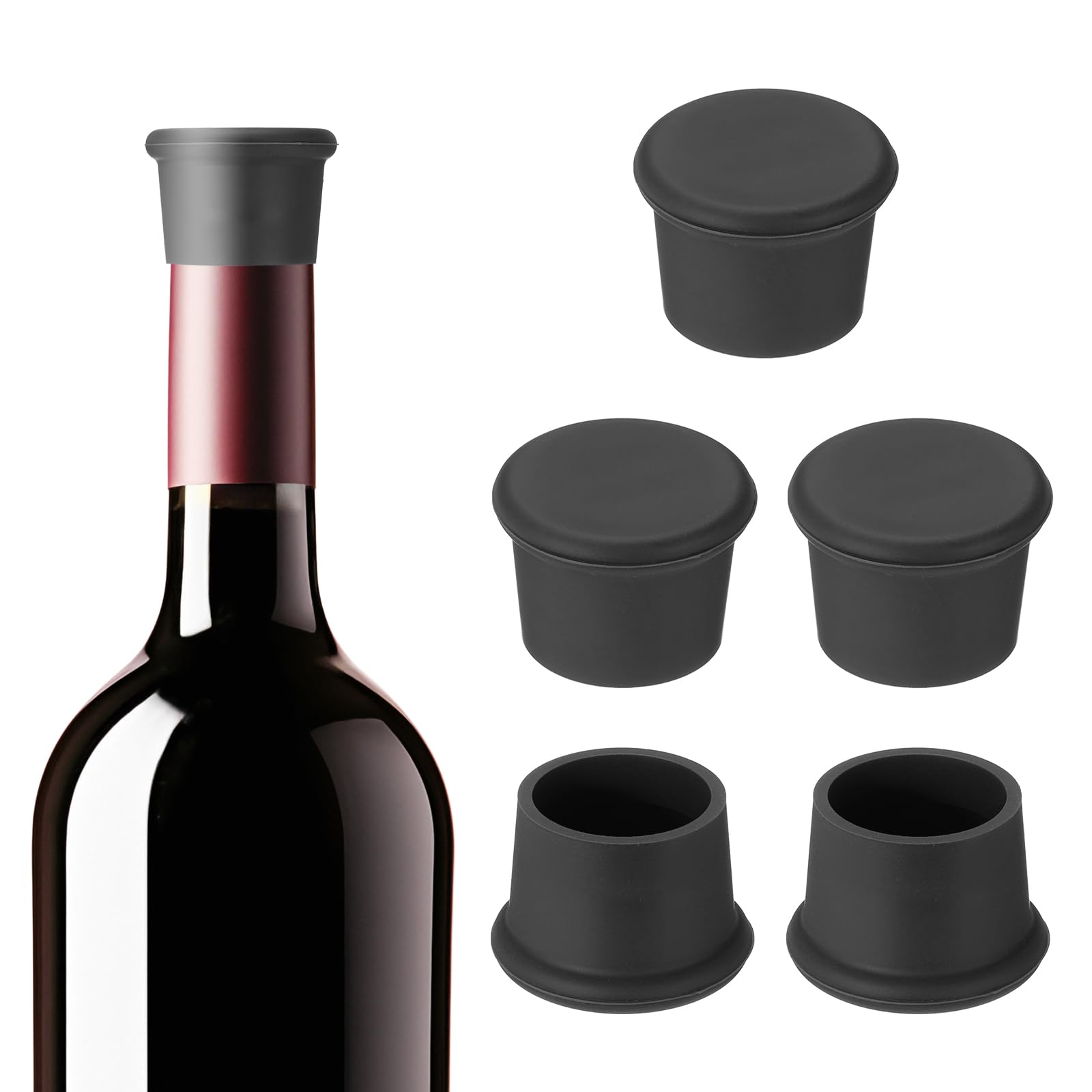 PATIKIL Silicone Wine Stoppers, 6 Pcs Reusable Bottle Cover Wine Corks Bottle Caps Wine Saver Seal Keep Fresh for Beer Beverage Drink, Black