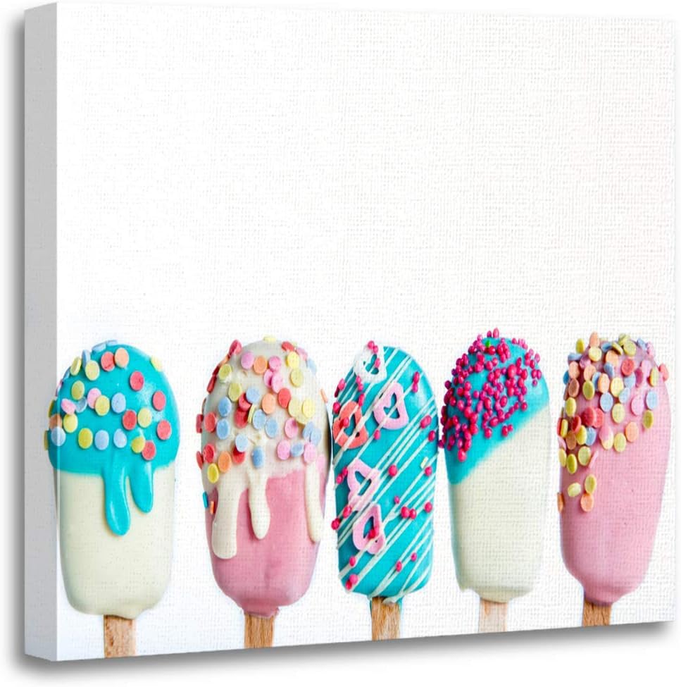 Amazon Com Semtomn Canvas Wall Art Print Pink Sprinkles Cake Pops In Ice Cream Shape Colorful Artwork For Home Decor 16 X 16 Inches Posters Prints