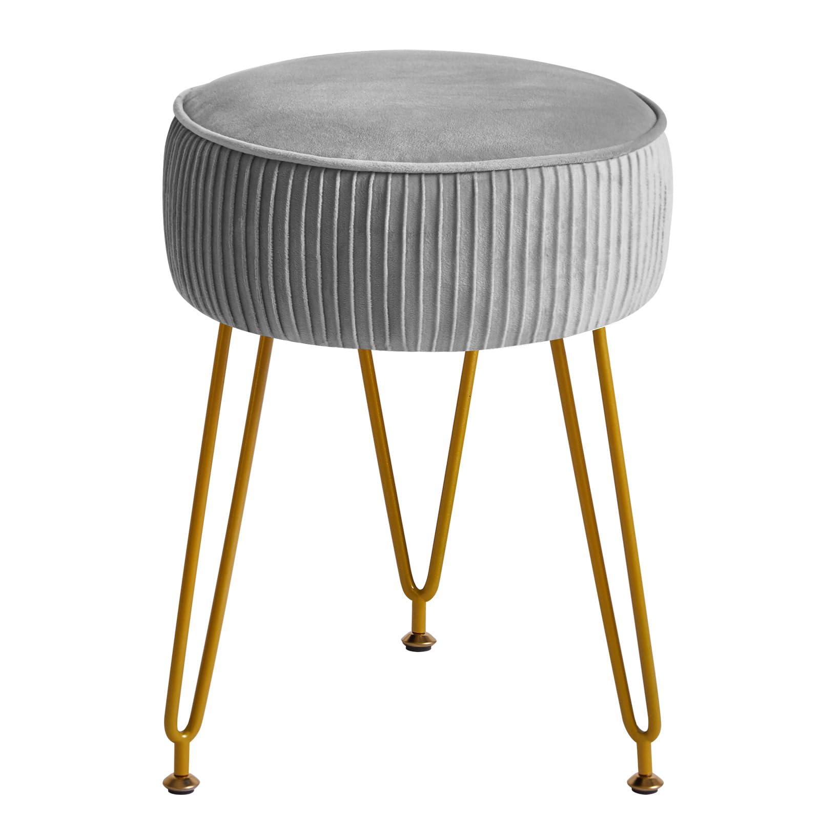 Photo 1 of IBUYKE Velvet Round Footrest Ottoman, Makeup Vanity Stool Side Table, Dressing Table Seat, Pouf Couch Stool, Golden Steel Legs, Gray LG-30G