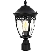odorpower Outdoor Post Light 17.9" Large Lamp Post Light Fixtures Lanterns | Lamp Posts Outdoor Lighting, Waterproof Aluminum Housing with Tempered Glass, Fence Post Lighting for Garden, Yard, Pathway