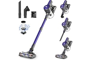 POGAI Vacuum Cleaner for Home, Cordless Vacuum Cleaner with 2200mAh Powerful Lithium Batterie, Up to 30 Minutes, Powerful Suction, Rechargeable, 4 in 1 Lightweight Vacuum for Hardwood Floor