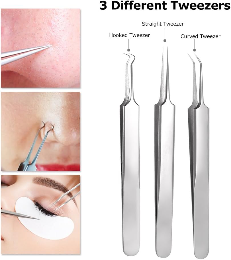 Pinkiou Blackhead Removers Comedone Pimple Removal Extractors Acne Blemish Needles Tool Kit Nose Face Skincare, 8-in-1 with Metal Case - Image 3