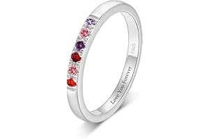 JOBFLY S925 Sterling Silver Personalized Family Birthstones Ring, Minimalist Gemstone Ring, Custom Dainty Multi-Stone Ring, C