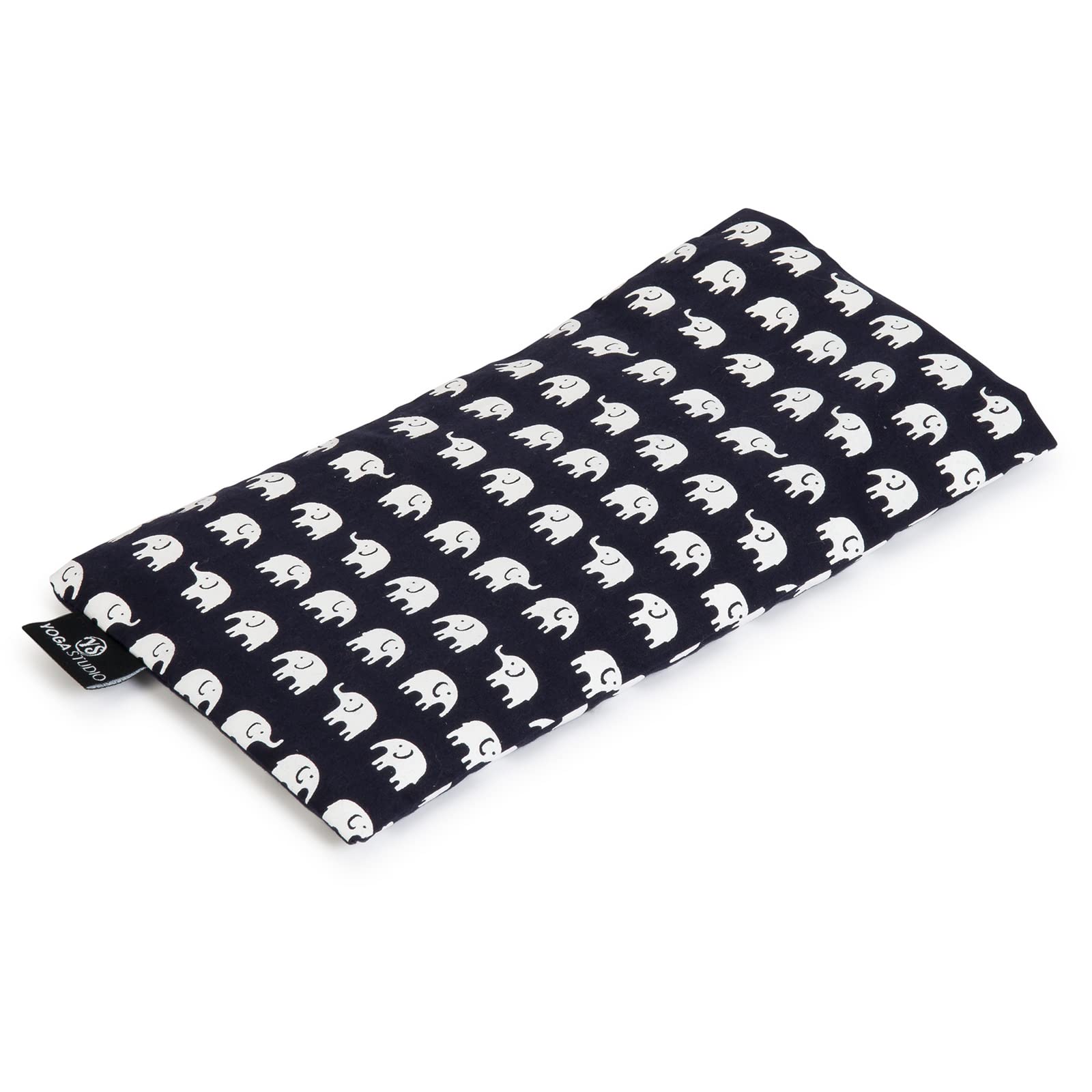 Yoga Studio Eye Pillow | 100% Organic Cotton Cover | Organic Lavender & Linseed Yoga Pillow | Stress Relief Weighted Eye Mask, Relaxation, Aromatherapy, Tired Eyes (Navy Elephant)