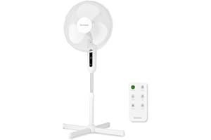 HOLMES 16" Digital Stand Fan, 80° Oscillation, 3 Speeds, 3 Modes, 7.5-Hour Timer, Adjustable Height, 30° Head Tilt, Ideal for Home, Bedroom or Office, Remote Control, White