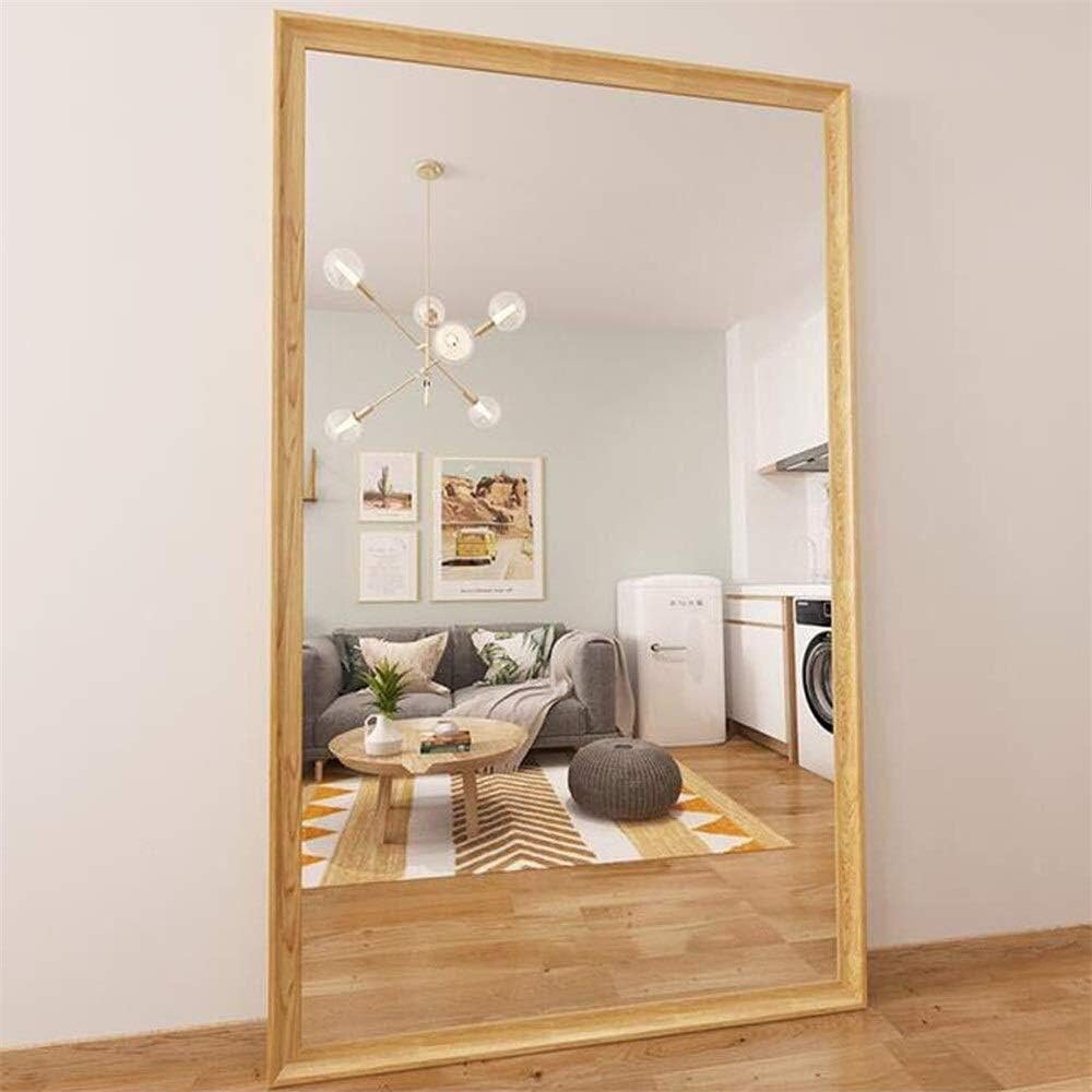 Tian Natural European Solid Wood Floor Mirror,Full-Length Floor Mirror Bedroom Living Room The Slimming Effect Dressing Mirror (Color : Wood Color, Size : 17060cm)