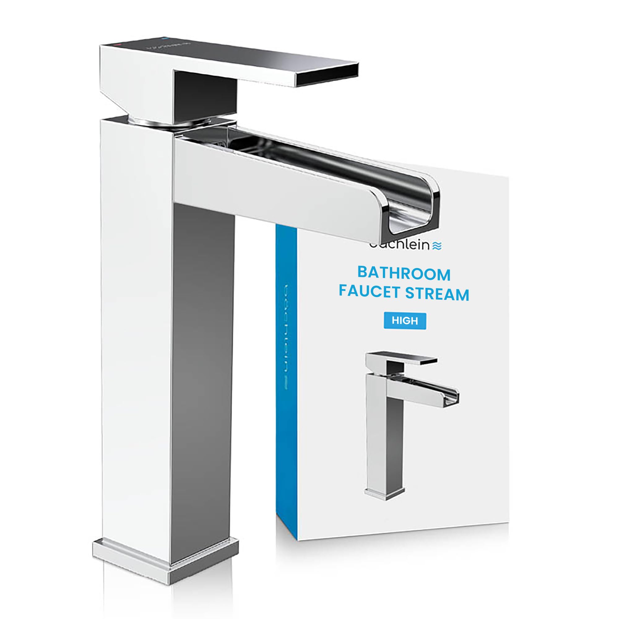 Bächlein High Tap for The Bathroom in Stream Design, Extra High Single-Lever Mixer with Installation Set for Countertop Washbasin, Chrome Bathroom Faucet