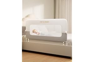 ONEYA BABY Baby Bed Rail Guard, 59in Thickened Toddler Bed Rail for Toddlers, Extral Tall Swing Down Kids Child Safety Side Railing Guards/Rails for Twin, Full, Queen, King Bunk Size Bed, White/Grey, 27”H