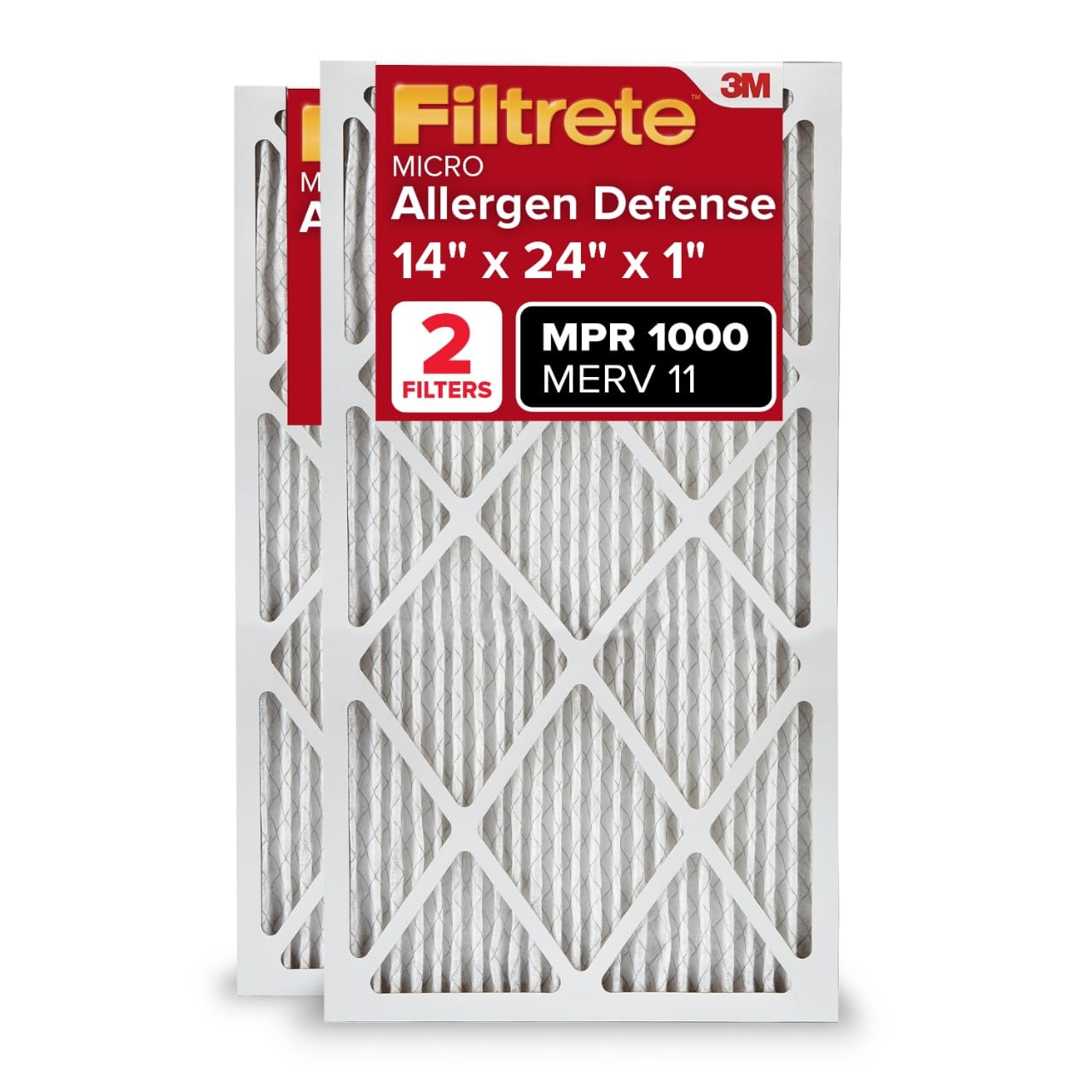Filtrete 14x24x1, AC Furnace Air Filter MPR 1 MERV 11, Allergen Defense, 2-Pack (exact dimensions 13.81 x 23.81 x .81) Image