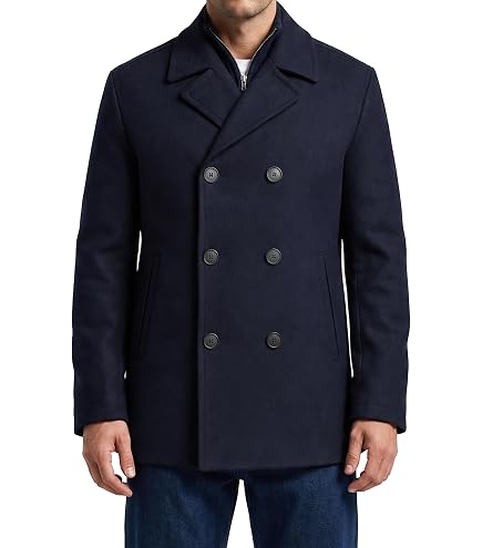 chouyatou Men's Gentle Band Collar Single Breasted Wool Blend Pea
