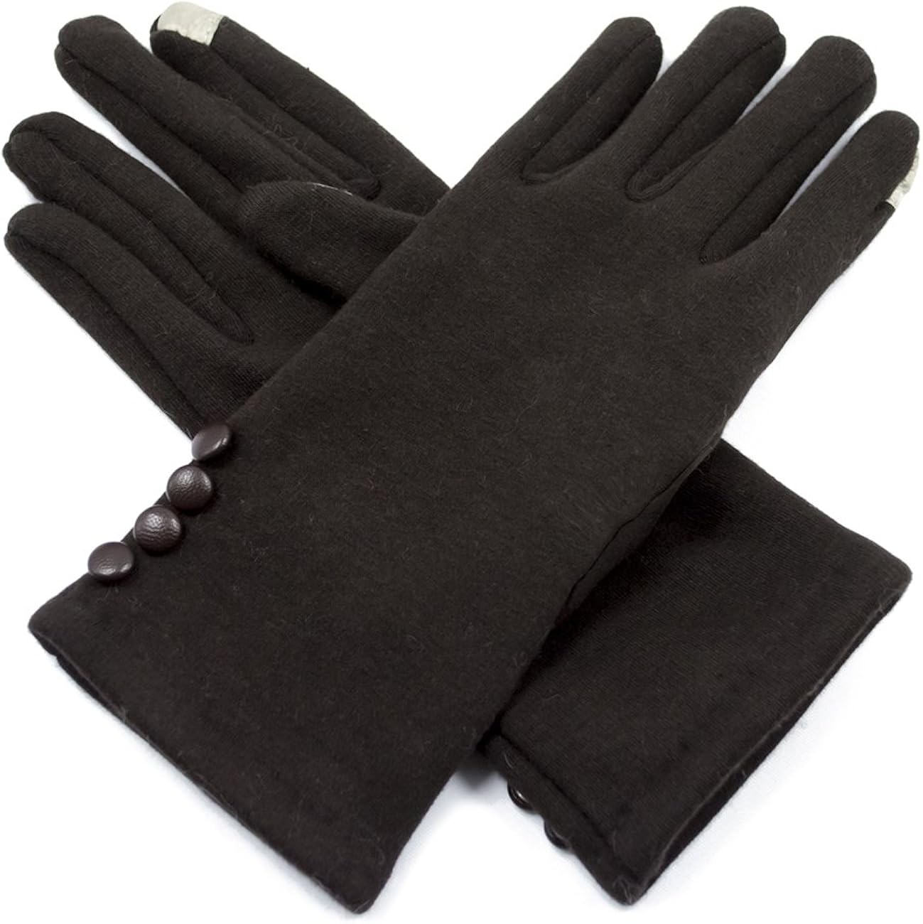 Dahlia Touchscreen Gloves for Women - Fleece Lined Winter Gloves, Button, Brown at Amazon Women 