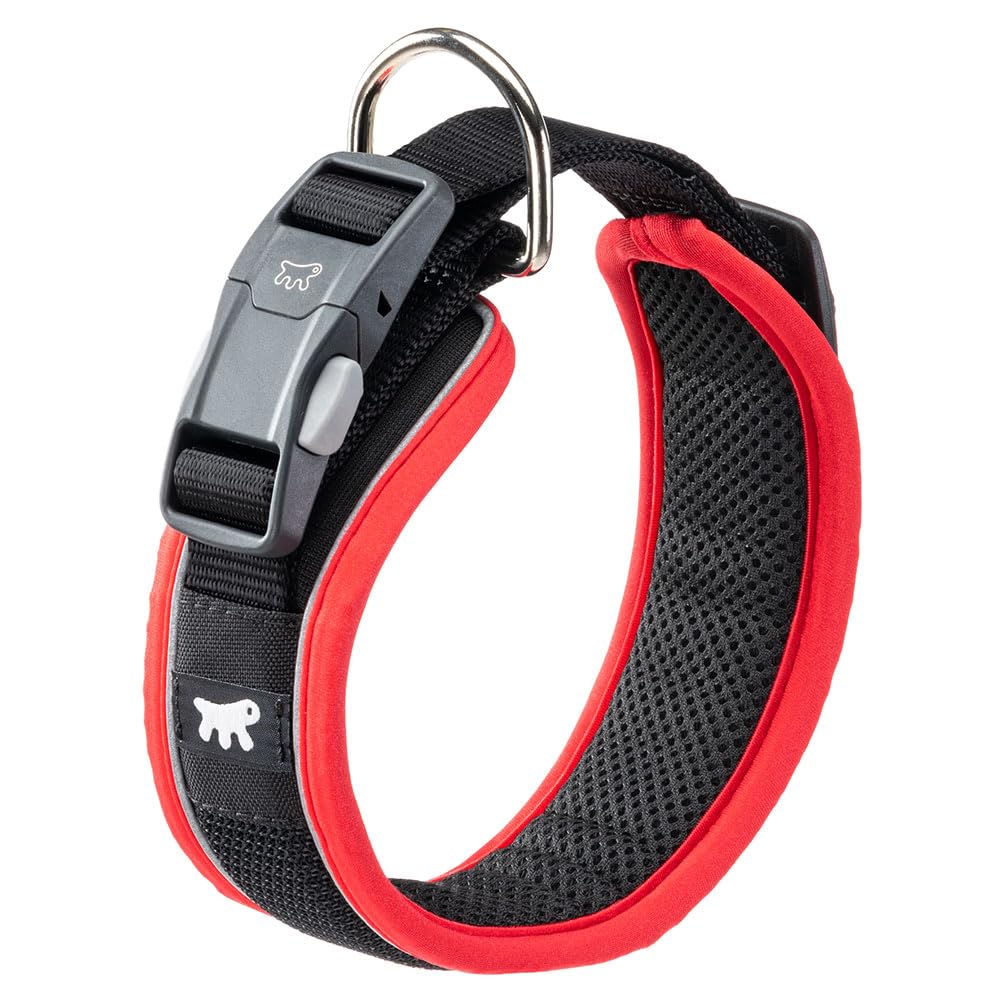 Ferplast Dog Collar GENIUS C25/55, Reflective, Breathable, Adjustable, Quick Release Magnetic Closure, Collar for Large Size Dogs, Soft Padding, Red