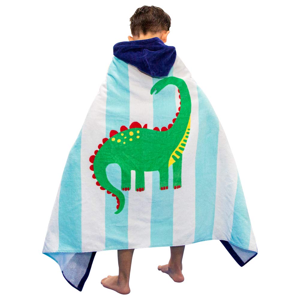 ele ELEOPTION Childrens Hooded Beach Poncho Towel, Kids Bath Towel Microfiber Cotton Wetsuit Changing Towel Light Weight, Perfect for Girls Boys 1-7 Years old (Dinosaur Blue)