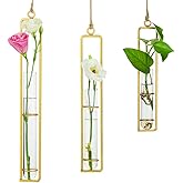 Sziqiqi Glass Propagation Station Test Tube Vases Clear Glass for Cuttings, Buds, Greenery Hydroponic Plant Propagation Home Balcony Bath Wall Decoration Floral Container Set of 3 Gold