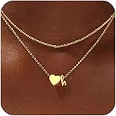 Lisitine Gold Initial Necklace for Women, 14k Gold Plated Heart Initial Letter A-Z Pendant Necklace Dainty Layered Gold Choker Necklaces for Women Trendy Jewelry Birthday Gifts