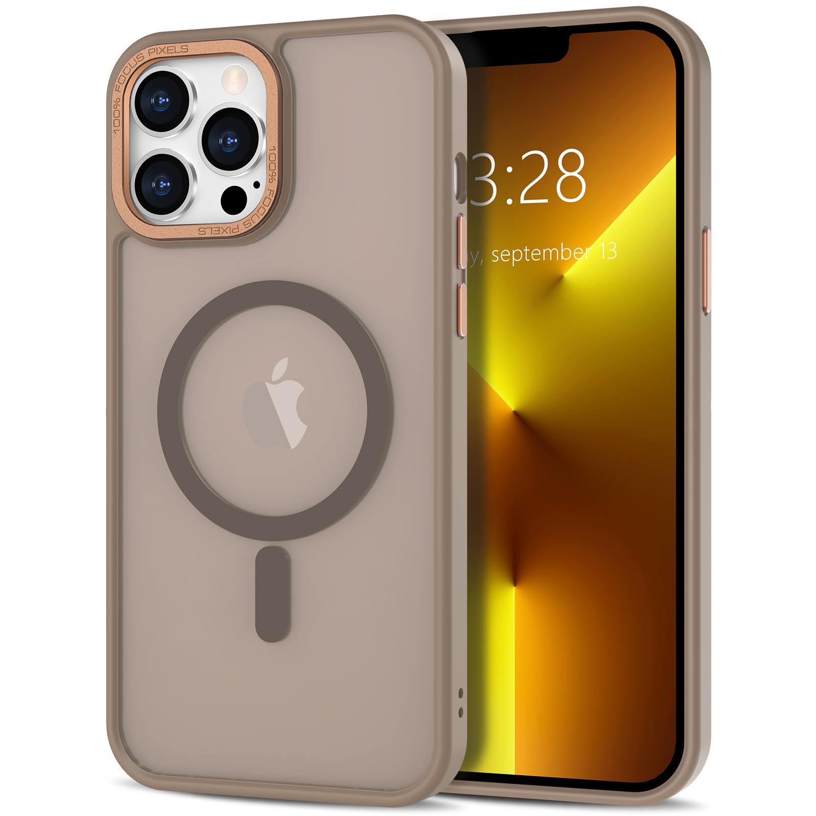 Photo 1 of Anuck Case for iPhone 13 Pro Case Magnetic Phone Case Compatible with MagSafe, Soft TPU Bumper Hard Translucent Matte Back Slim Fit Shockproof Protective Cover for Men Women Girls - Brown