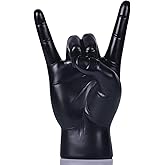 QIANLING 7.7" Black Resin Rock On Hand Gesture Statue - Rock Culture Music Lovers' Decorative Tabletop Sculpture for Bookshelf, Desk & Mantel Decor in Home or Office, Modern Symbolic Figurine