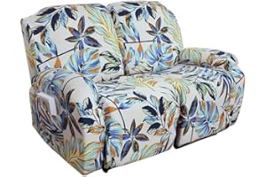 FIGOOO Recliner Sofa Slipcover 2 Seats Stretch Recliner Chair Covers Non Slip Spandex Pattern Recliner Cover with Pockets Reclining Couch Covers Furniture Protector for Dogs Cats,Rainforest