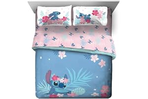 Jay Franco Disney Lilo & Stitch Paradise Dream 7 Piece Queen Bed Set - Includes Reversible Comforter & Sheet Set Bedding - Super Soft Fade Resistant Microfiber (Official Disney Product)