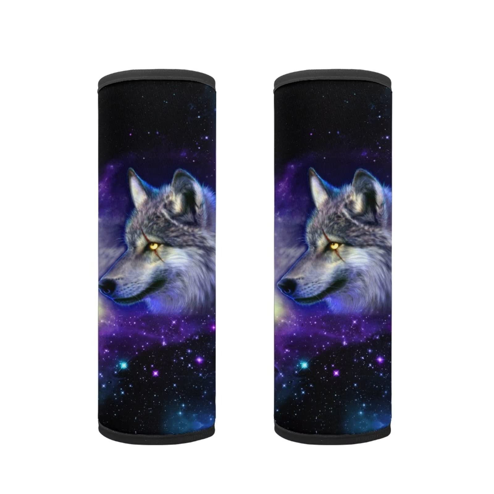 Dolyues Galaxy Wolf Seat Belt Pads for Kids 2 Pack Comfort Seatbelt Strap Cover Starry Night with Animal Print Pram Strap Cover Car Seatbelt Covers