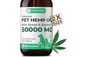 Northern Lights Organic Pet Hemp Oil for Dogs & Cats (50000MG / 60mL) Made in Canada, Premium Calming Treat, Super Food, Sepa