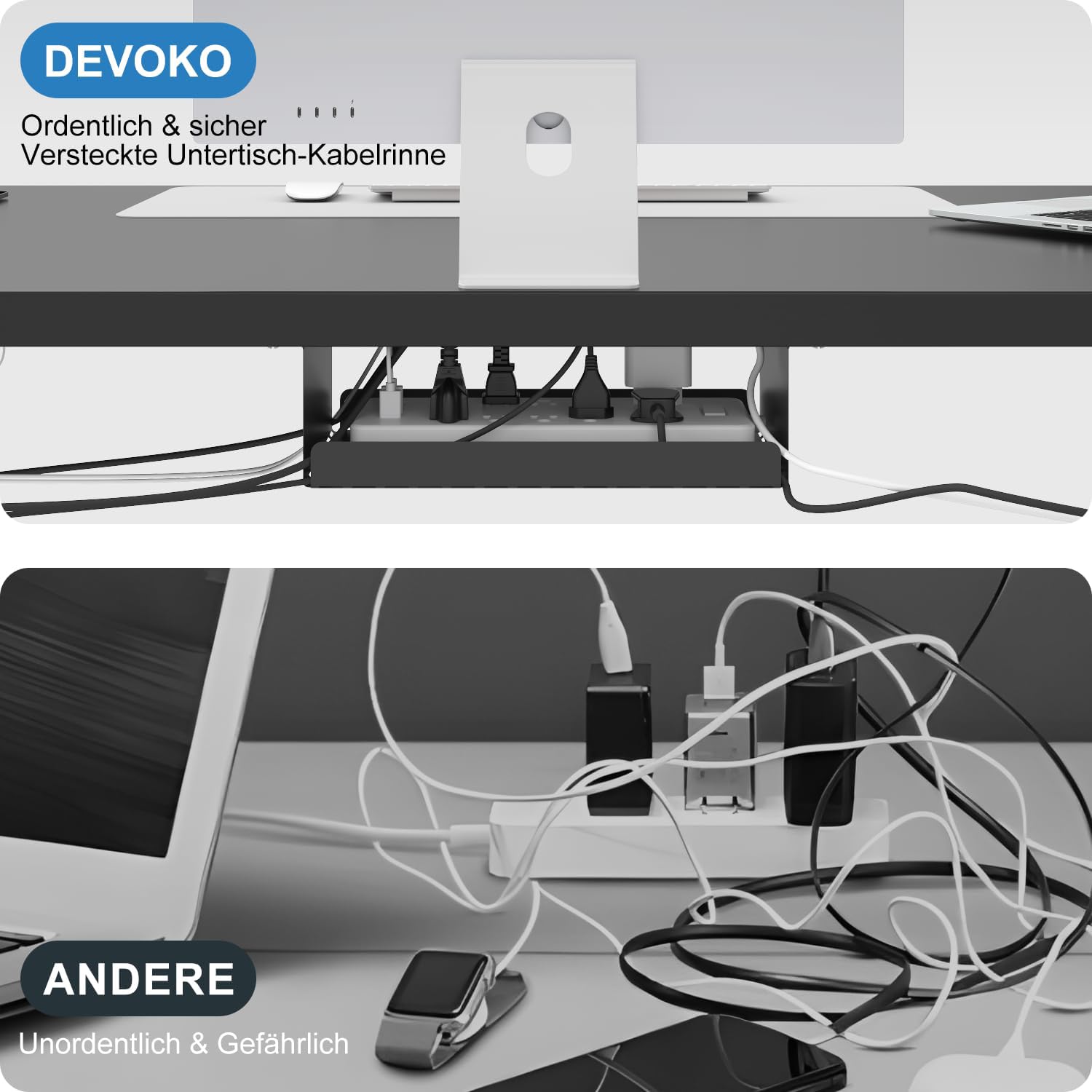 Devoko Höhenverstellbarer Schreibtisch mit 2 Motoren，25mm Einteilige Tischplatte, 160x80 cm Elektrisch Computertisch mit Kabel Management, Vintagebraun - Perfekte Ergonomie für Dein Büro 9