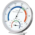 Thermo-Hygrometer Stainless Steel 5 Inch Colorful Double Dial Display Indoor Outdoor Analog Thermometer Hygrometer Temperature Humidity Indicator for Home, Office, Garden, Patio, Warehouse