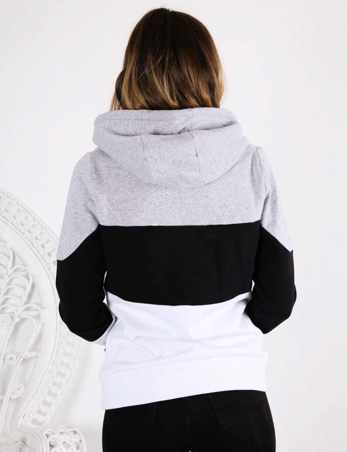 Blooming Jelly Womens Pullover Hoodie Long Sleeve Colorblock Terry Hooded Sweatshirt Top with Pocket(S,Black)