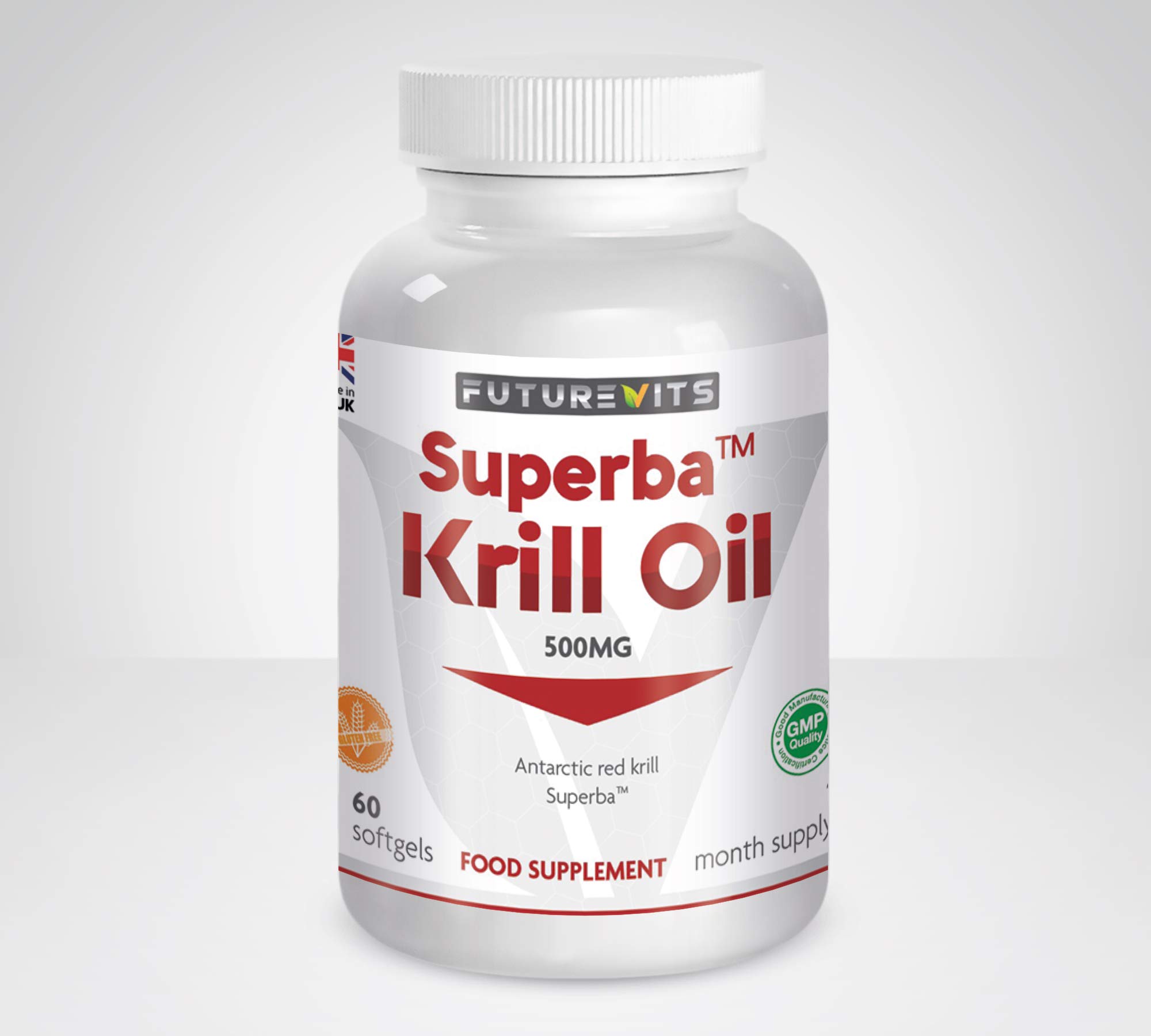 Superba Krill Oil 500mg 60 Softgels 1000mg Per Serving Made in UK by Futurevits Premium Grade Antarctic Sourced Red Krill