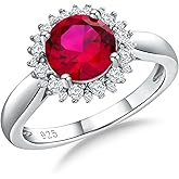 CAIDIKA 925 Sterling Silver Halo Engagement Rings for Women Moissanite &Created Amethyst/Aquamarine/Emerald/Ruby/Sapphire Cocktail Wedding Birthday Jewelry