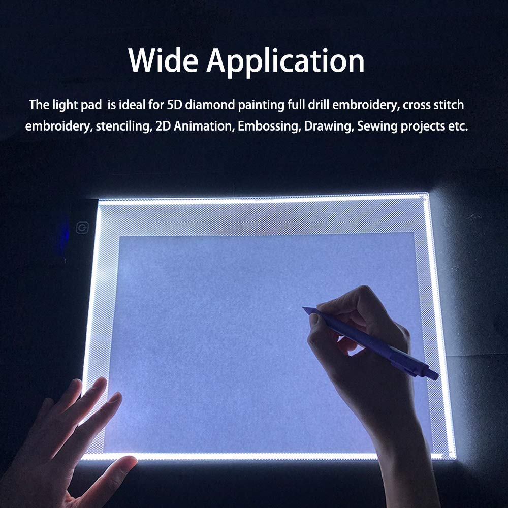 A4 Light Pad for Diamond Painting - Sponake Light Board Tracing with 3 Level Brightness Apply to Full Drill & Partial Drill 5D Diamonds Art - Craft, Sketching, Animation,Weeding Vinyl