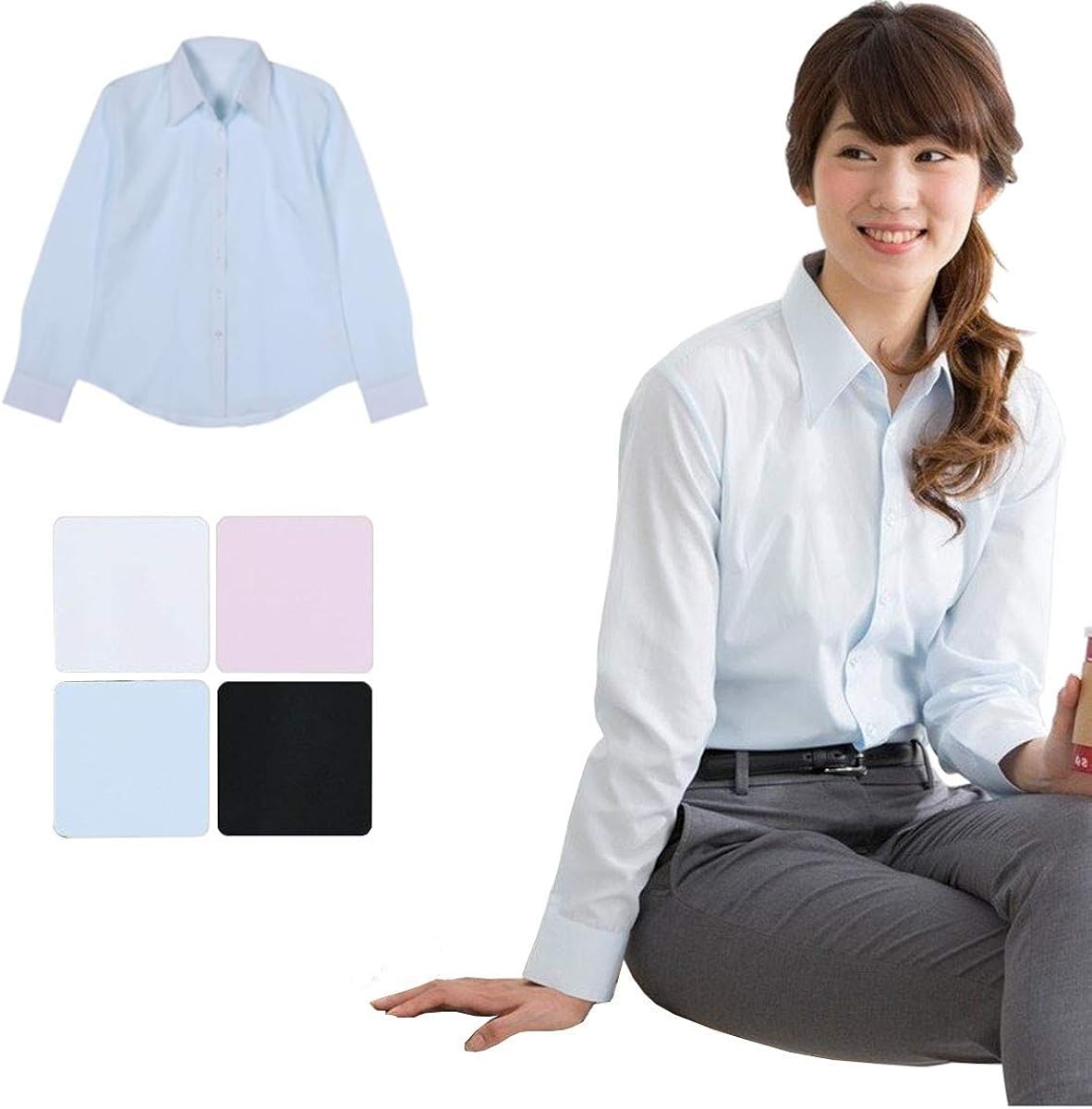 Amazon 事務服 ブラウス シャツ レディース ワイシャツ 春 夏 スキッパーシャツ レディース ブラウス オフィス シャツ 黒 白