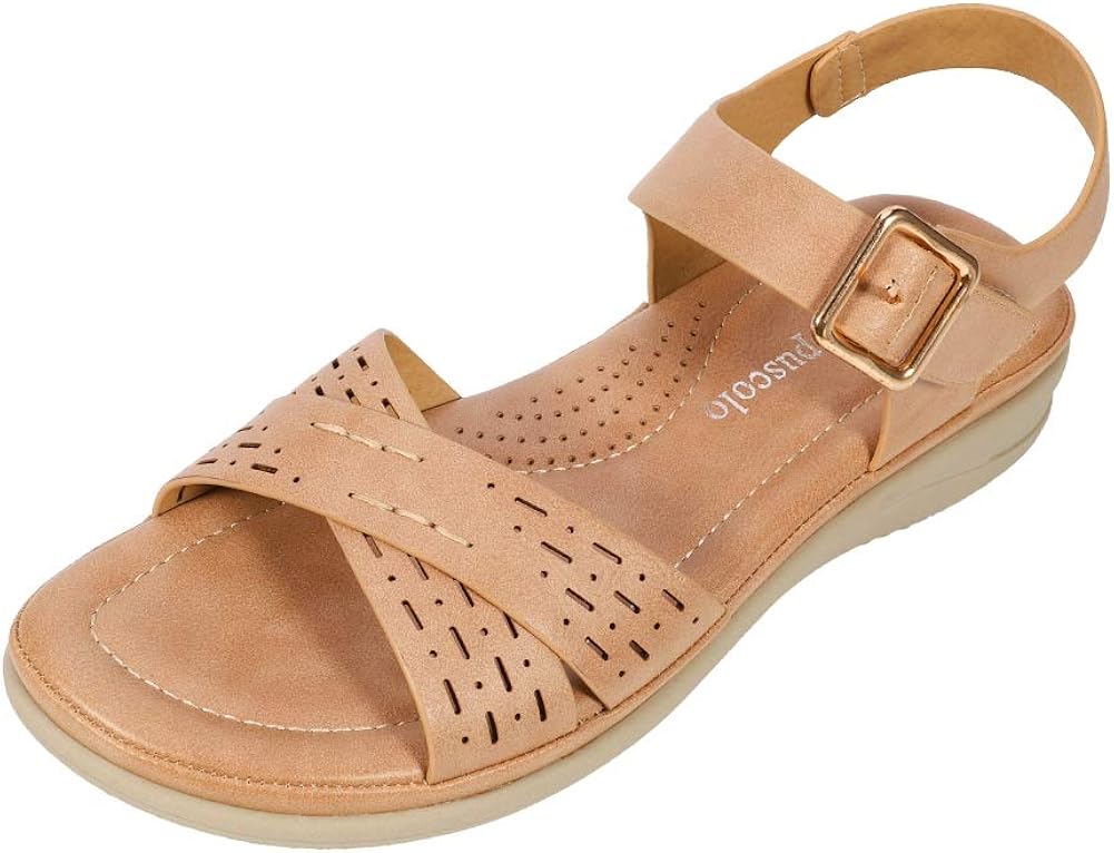 women casual leather comfy wedge sandals