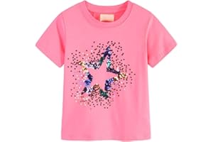 Girls Star Sequin Shirt Short Sleeve Sparkly Crewneck Loose Tees Cute Glitter T Shirts Summer Casual Tops