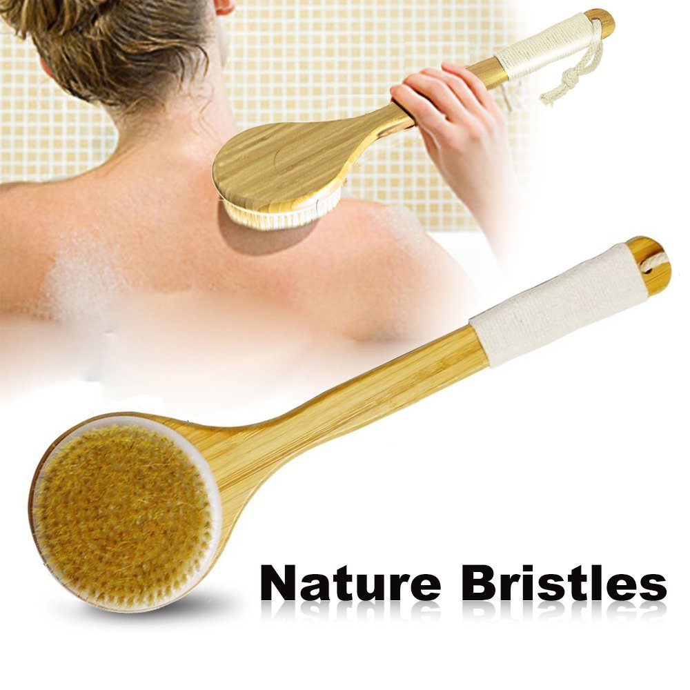 Badebürsten,Justime Rückenbürste mit langem Griff,Bath Körperbürste Back Scrubber mit Natürliche Borsten Duschbürste für Männer und Frauen