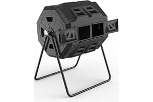 EJWOX 2021 Upgraded Tumbling Composter with Compost Thermometer - Dual Chamber Garden Compost Bin(43 Gal, Black)