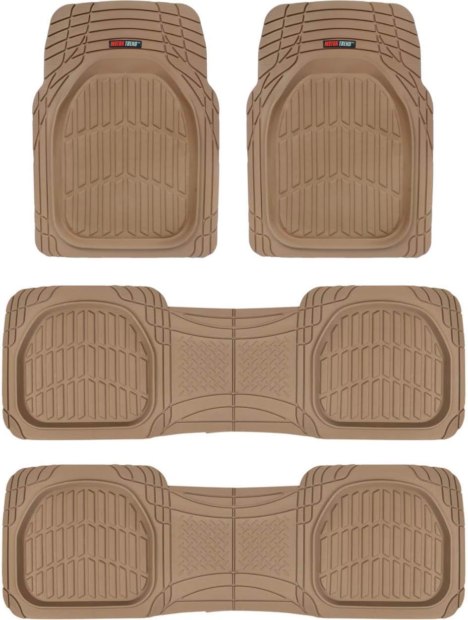 Motor Trend MT-923-920 Beige FlexTough Contour Liners-Deep Dish Heavy Duty Rubber Floor Mats for 3 Row Car SUV Truck & Van-All Weather Protection